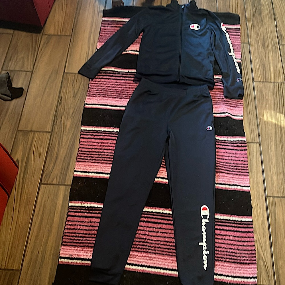Champion joggers pants set boys color navy blue size L 2 pieces.